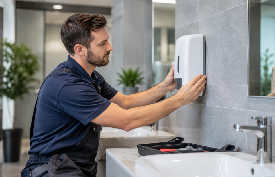 Titelbild zu „Hygiene am Arbeitsplatz: Seifenspender Wandmontage richtig auswählen und installieren“